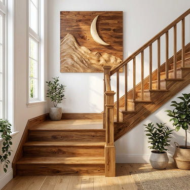 Abstract Moon Over Mountains Wooden Wall Art For Home