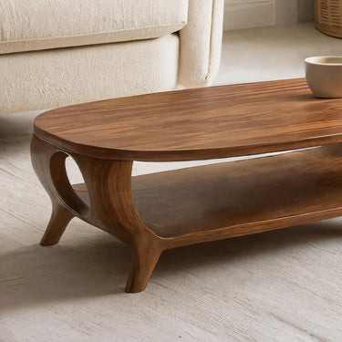 Organic Curved Coffee Table With Shelf For Living Room Decor