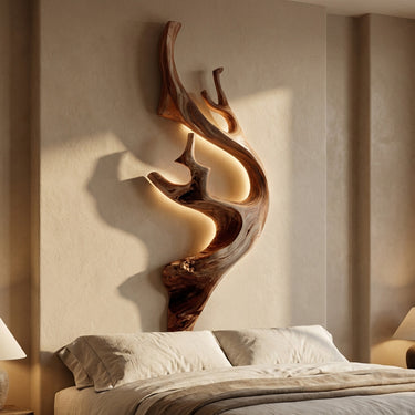 Sculptural Tree Branch Wooden Wall Lamp With LED For Home