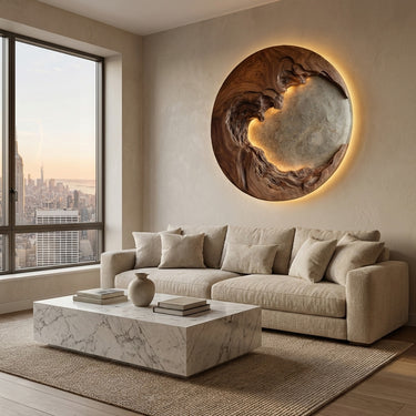 Organic Modern Round Wood Wall Art For Living Room