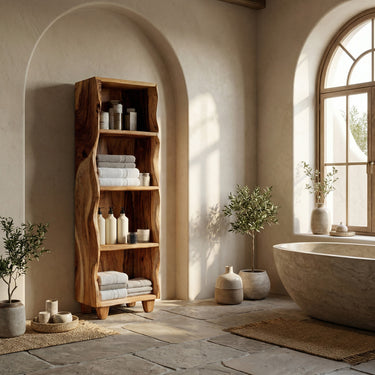 Modern Wooden Bathroom Cabinet With Flowing Edges For Spa