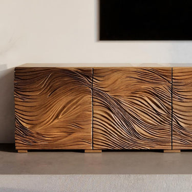 Modern Organic Wave Carved TV Console For Living Room