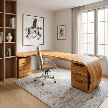 Minimalist Live Edge L Shaped Desk With Drawers For Workspace