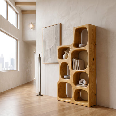Organic Sculptural Wooden Bookshelf For Modern Living Room