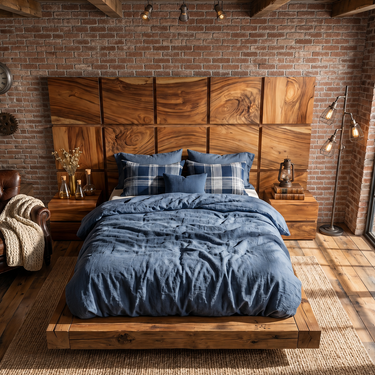Minimal Grid Wood Headboard For Dark Contemporary Bedroom