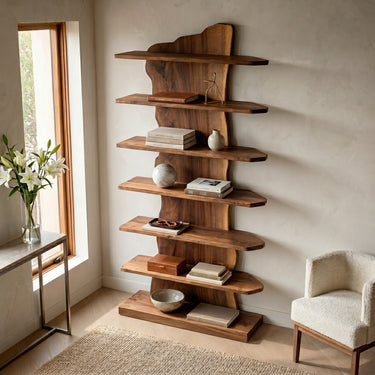 Organic Natural Wooden Standing Shelf For Reading Nook