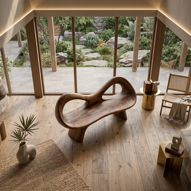 Organic Bench With Hollow Sculpture Backrest For Luxury Interiors
