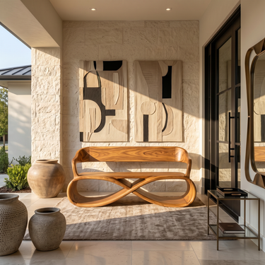 Sculptural Wooden Bench Modern Living Room