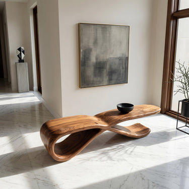 Contemporary Sculptural Wooden Bench For Hallway