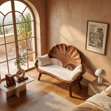 Modern Ginkgo Fan Back Bench For Bedroom Interior Space