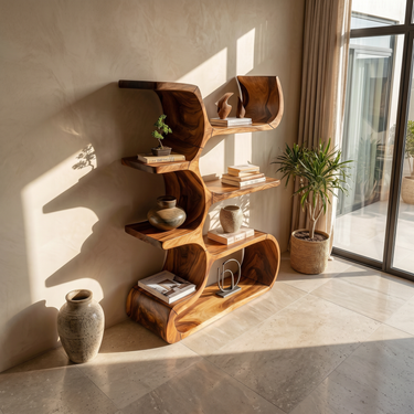 Contemporary Wooden Bookcase In Sculpted Curves