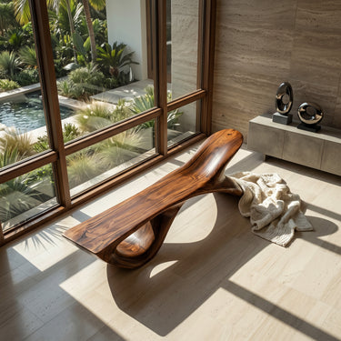 Luxury Wooden Bench With Fish Tail Shape For Living Room