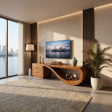 Luxury Sculptural Media Console Marble Accent Wall
