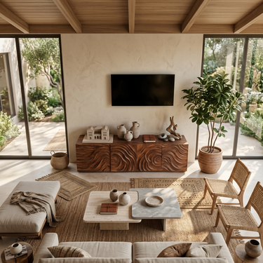 Modern TV Stand With Wave Carved Doors For Living Room