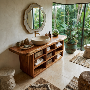 Japandi Wood Washstand Vanity For Zen Bathroom