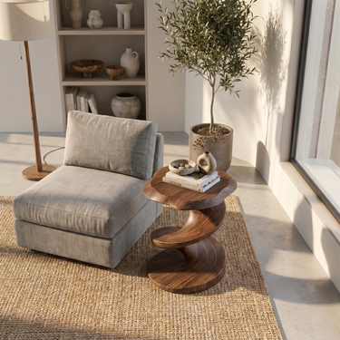 Rustic Curved Side Table For Bedroom