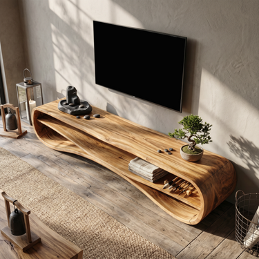 Modern Curved TV Stand For Coastal Living Room