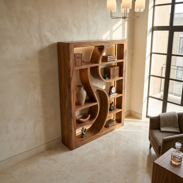 Luxury Wooden Bookshelf Featuring Ambient LED Shelving