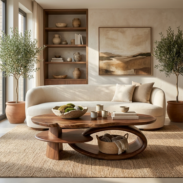 Mid Century Curved Coffee Table Living Room