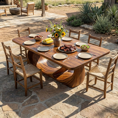 Wooden Dining Table With Artistic Base For Dining Room