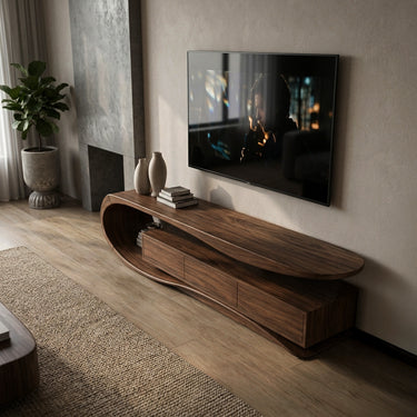 Organic Rounded Wooden TV Console For Living Room Furniture
