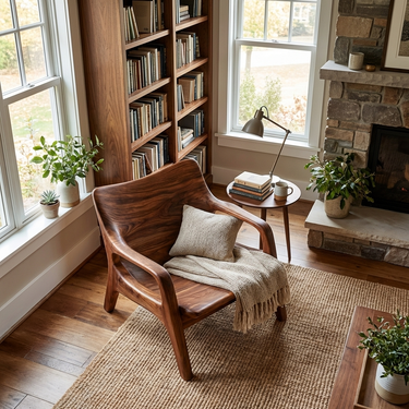 Modern Natural Wood Chair Curved Arm Design For Home