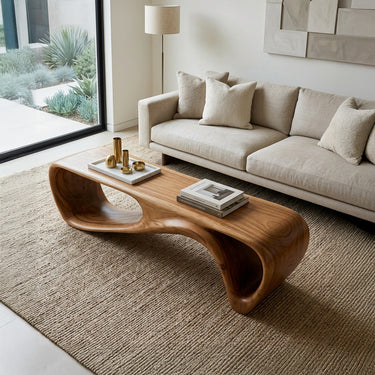 Curved Wooden Bench For Minimalist Living Room Decor