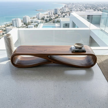 Modern Wood Bench With Sculptural Form For Entryway