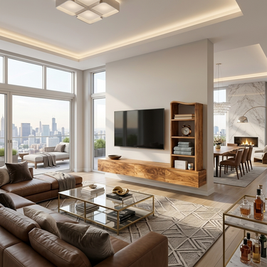 Wood Wall Mounted TV Console With Side Storage For Living