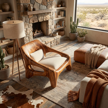 Contemporary Sculptural Wooden Chair For Outdoor Porch