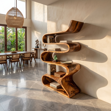 Sculptural Wooden Wall Shelf In Flowing Form