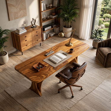 Modern Wooden Desk With Unique Curved Base For Workspace
