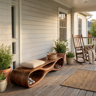 Artistic Wooden Bench With Organic Shape For Hallway