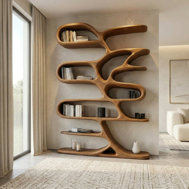 Contemporary Wooden Bookcase For Minimalist Living Room Decor