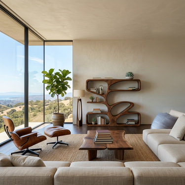 Statement Wooden Bookshelf With Sculpture Form For Home