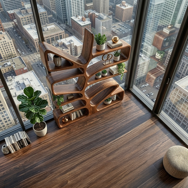 Unique Wooden Bookcase With Sculptural Form For Living Space