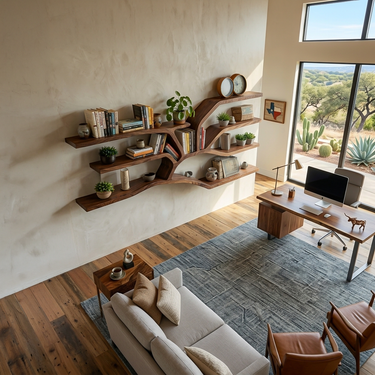 Handcrafted Sculptural Wooden Bookshelf For Living Room Decor