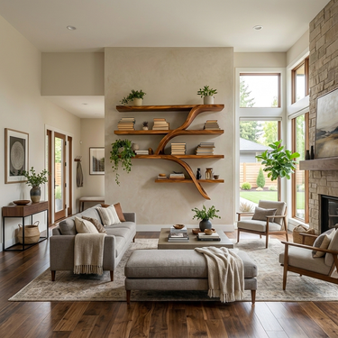 Handcrafted Wooden Wall Bookshelf With Organic Shape For Home