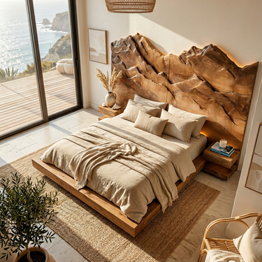 Mountain Relief Wood Headboard For Luxury Inspired Bedroom Design