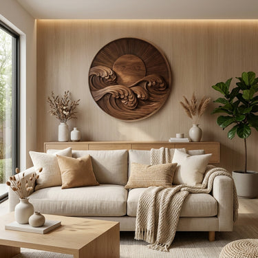 Modern Coastal Round Wave Wood Wall Art For Home