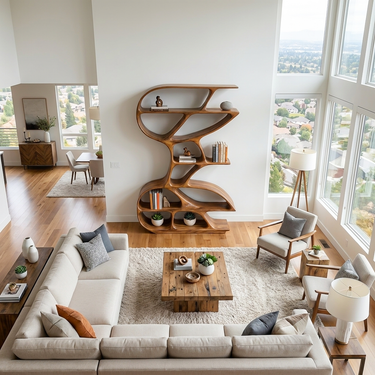 Wooden Bookshelf Unique Sculptural Design For Modern Living Room