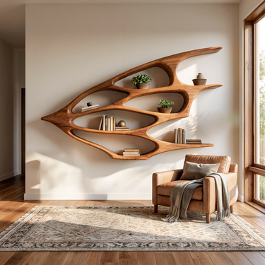 Unique Wooden Floating Bookshelf For Minimalist Home Decor