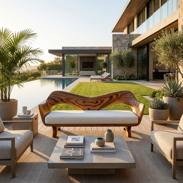 Modern Wooden Sofa With Sculptural Shape For Home Living