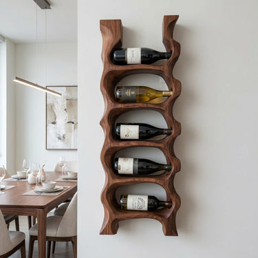 Modern Sculptural Wooden Wine Rack For Kitchen Wall Display