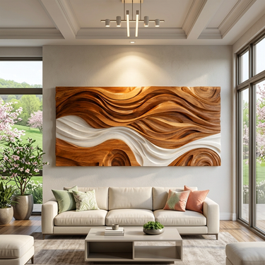 Modern Natural Wood Wall Art Wave Design For Living Room