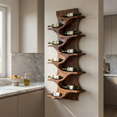 Rustic Natural Wood Wine Rack For Home Bar Wall Storage