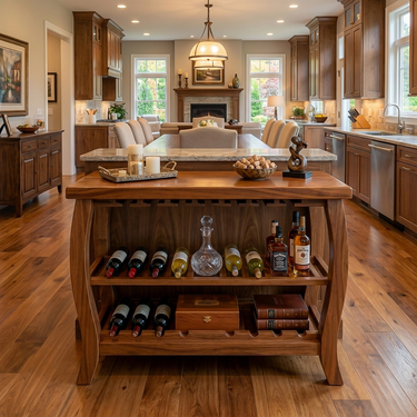 Sculptural Wooden Wine Cabinet With Glass Rack For Island Decor