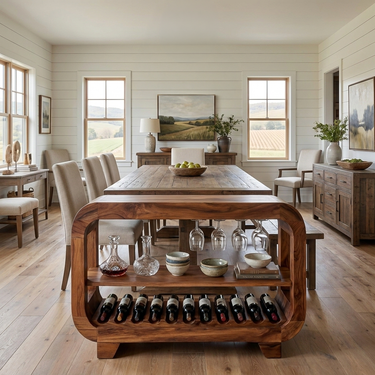 Modern Wine Cabinet With Rounded Edges For Dining Island