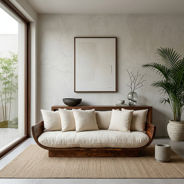 Wooden Sofa With Curved Form For Living Room