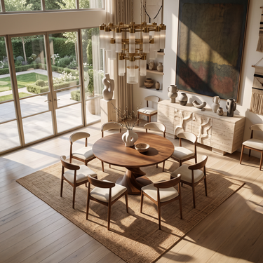 Modern Round Dining Table With Sculptural Spiral Pedestal For Kitchen